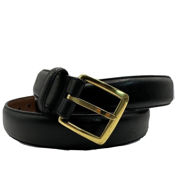 Roundtree Yorke Belt Mens 44 Black Leather Full Grain Cowhide Solid Brass Buckle - Picture 1 of 12